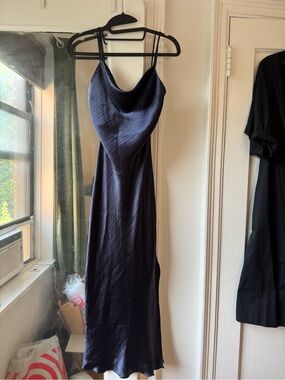 ASOS Navy Blue Backless Satin Slip Dress